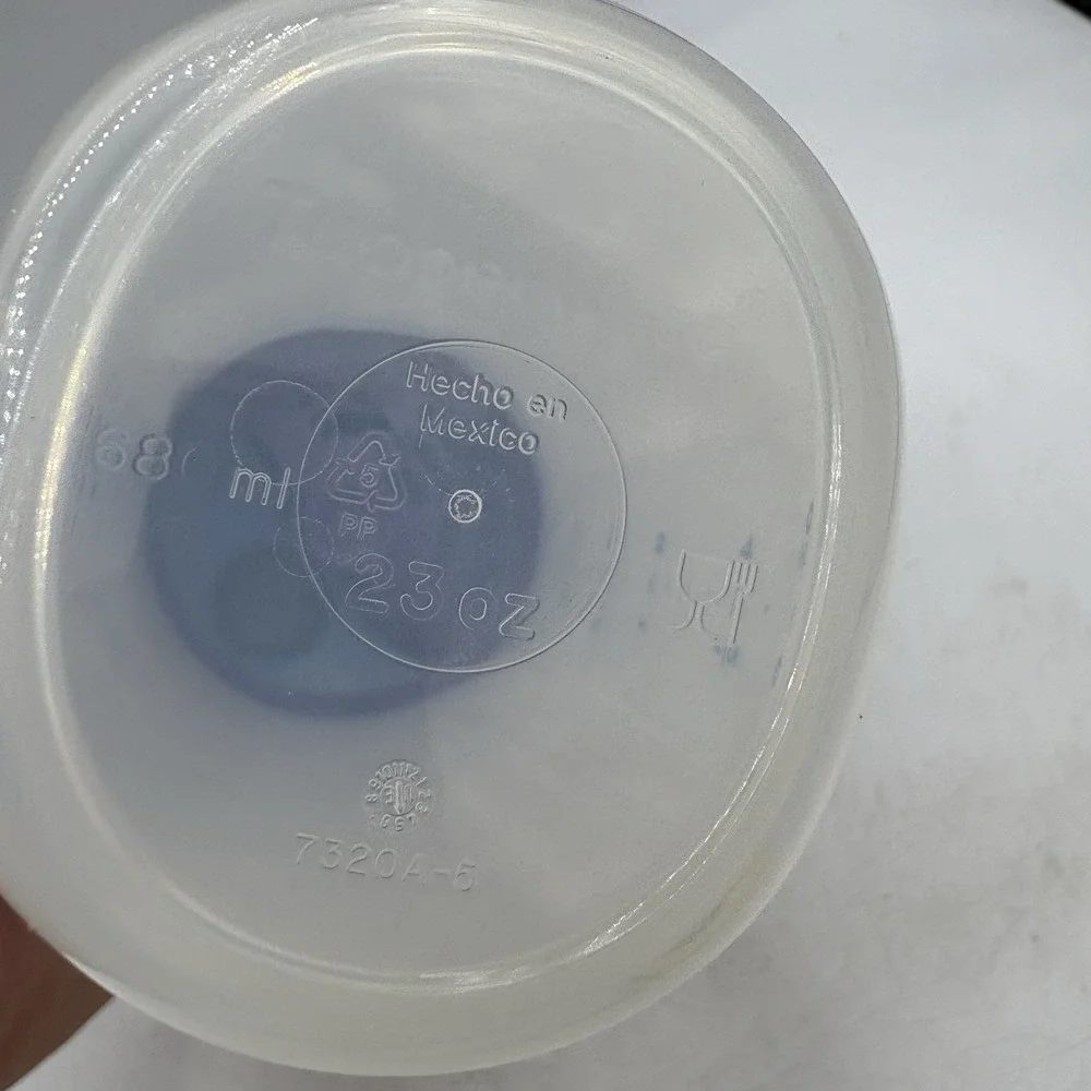 Tupperware Bottle Container Quick Shake 23 oz Clear Blue Lid Purple Insert 3 Pc